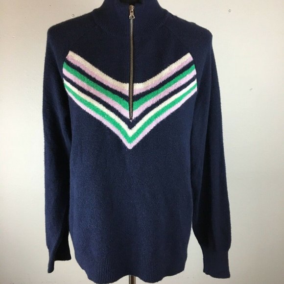 aerie Sweaters - Aerie Womens Sweater L Large Blue Half 1/2 Zip Rainbow Stripe Varsity Chevron